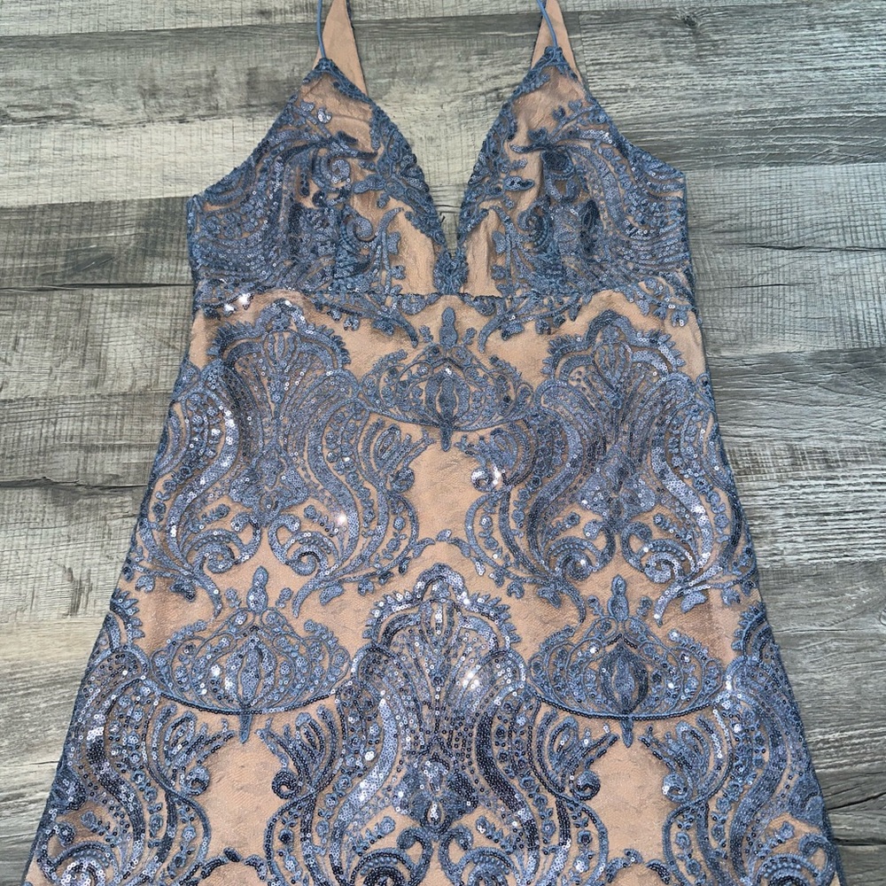 Free People Blue and Tan Lace Dress